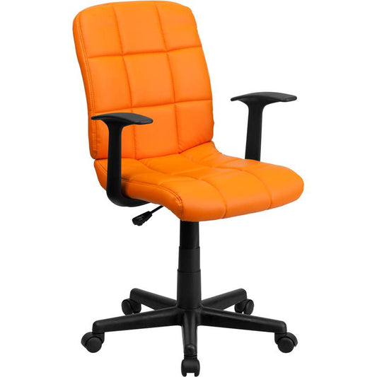 Mid-Back Orange Quilted Vinyl Swivel Task Office Chair With Arms By Flash Furniture | Office Chairs | Modishstore