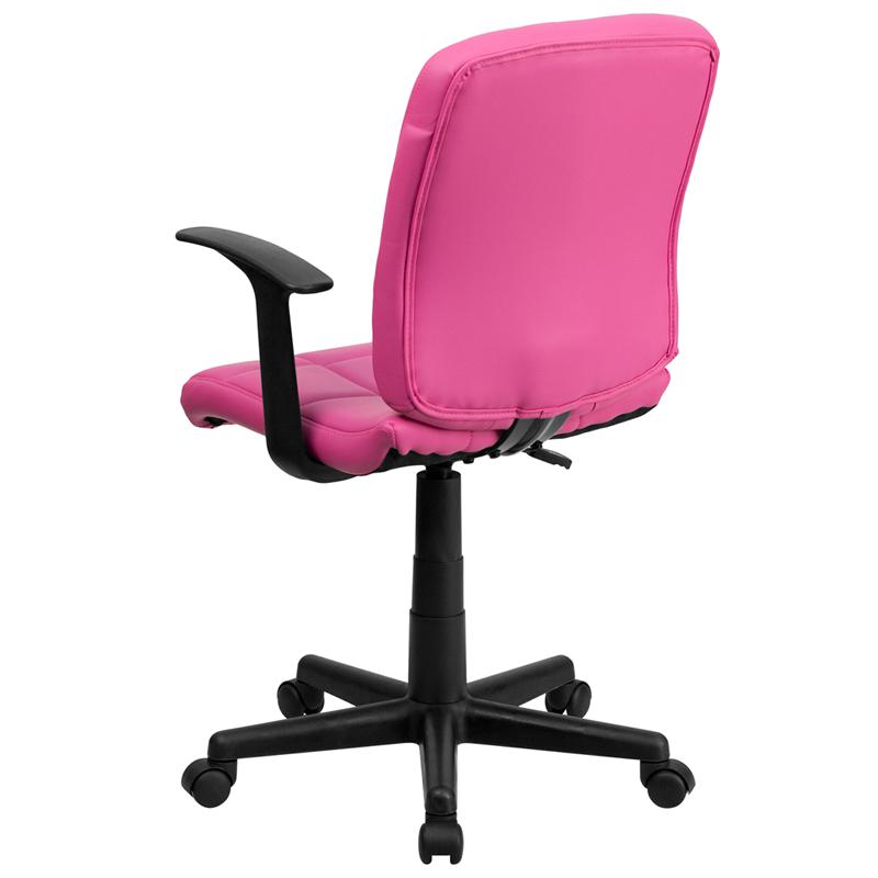 Mid-Back Pink Quilted Vinyl Swivel Task Office Chair With Arms By Flash Furniture | Office Chairs | Modishstore - 3
