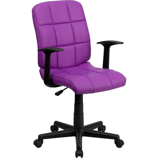 Mid-Back Purple Quilted Vinyl Swivel Task Office Chair With Arms By Flash Furniture | Office Chairs | Modishstore - 1
