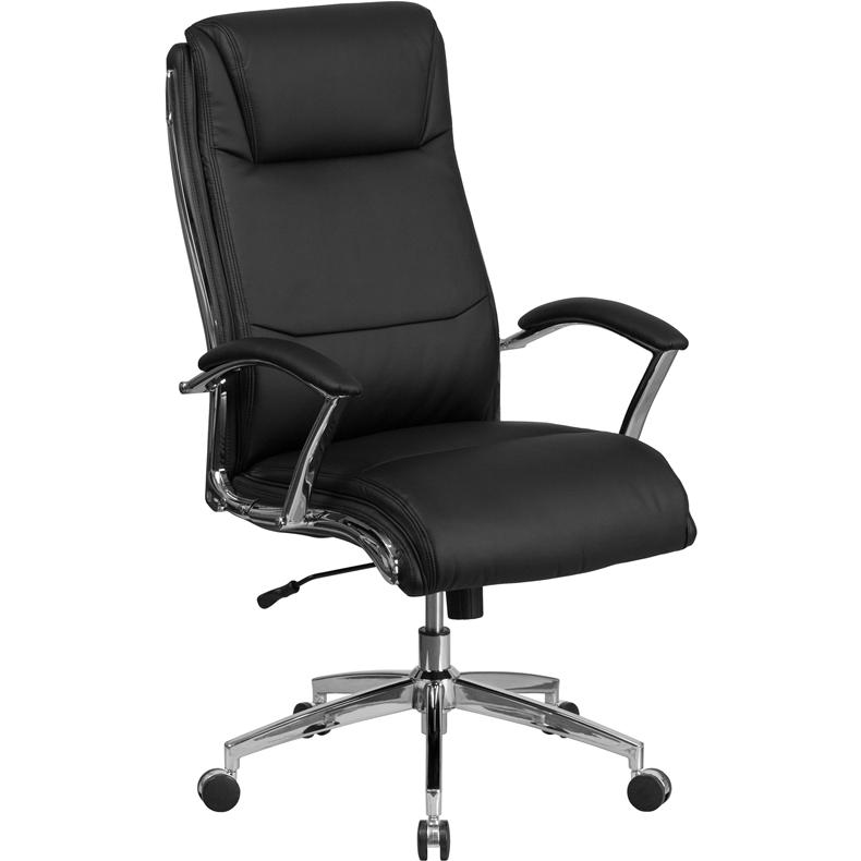 High Back Designer Black Leathersoft Smooth Upholstered Executive Swivel Office Chair With Chrome Base And Arms By Flash Furniture | Office Chairs | Modishstore - 1