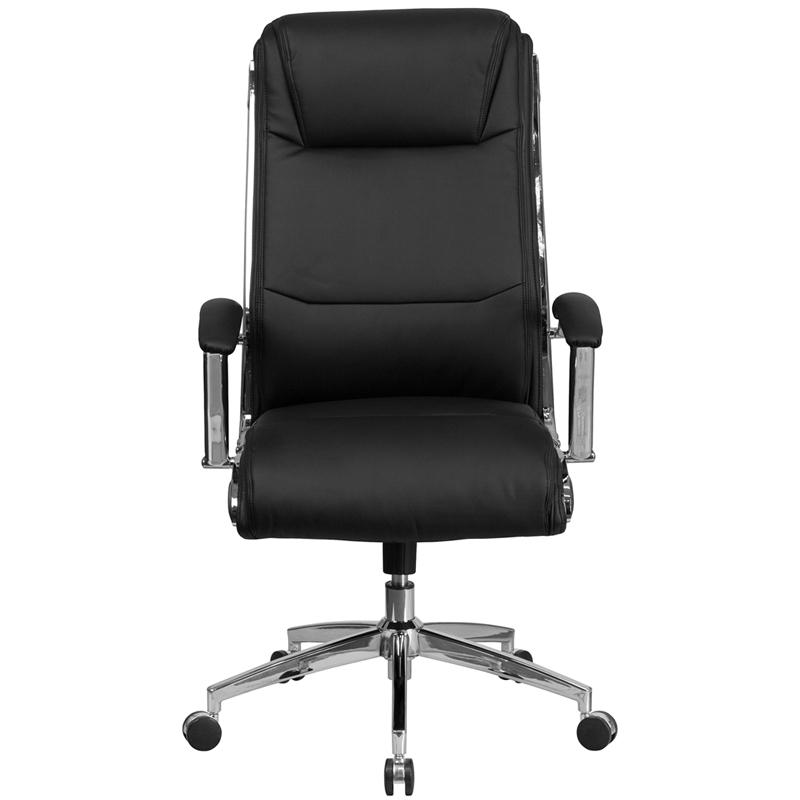 High Back Designer Black Leathersoft Smooth Upholstered Executive Swivel Office Chair With Chrome Base And Arms By Flash Furniture | Office Chairs | Modishstore - 4