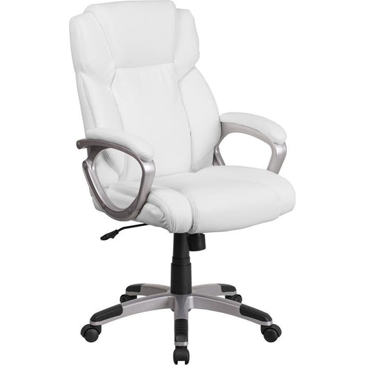 Mid-Back White Leathersoft Executive Swivel Office Chair With Padded Arms By Flash Furniture | Office Chairs | Modishstore - 1