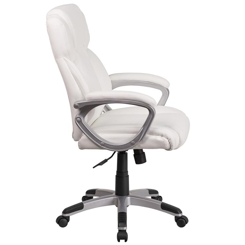 Mid-Back White Leathersoft Executive Swivel Office Chair With Padded Arms By Flash Furniture | Office Chairs | Modishstore - 2