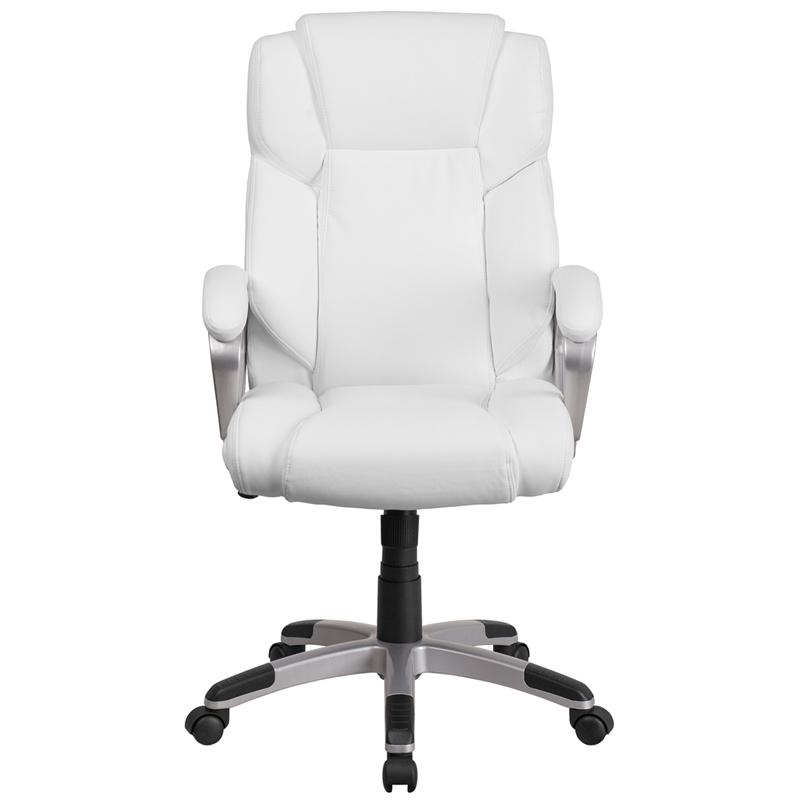 Mid-Back White Leathersoft Executive Swivel Office Chair With Padded Arms By Flash Furniture | Office Chairs | Modishstore - 4