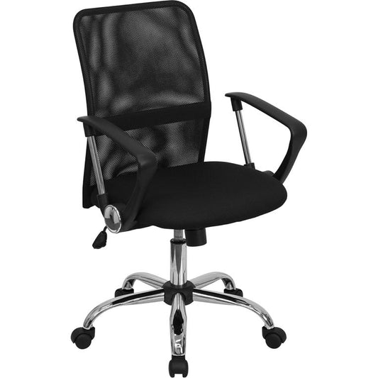 Mid-Back Black Mesh Swivel Task Office Chair With Lumbar Support Band And Arms By Flash Furniture | Office Chairs | Modishstore