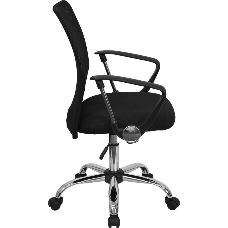 Mid-Back Black Mesh Swivel Task Office Chair With Lumbar Support Band And Arms By Flash Furniture | Office Chairs | Modishstore - 2