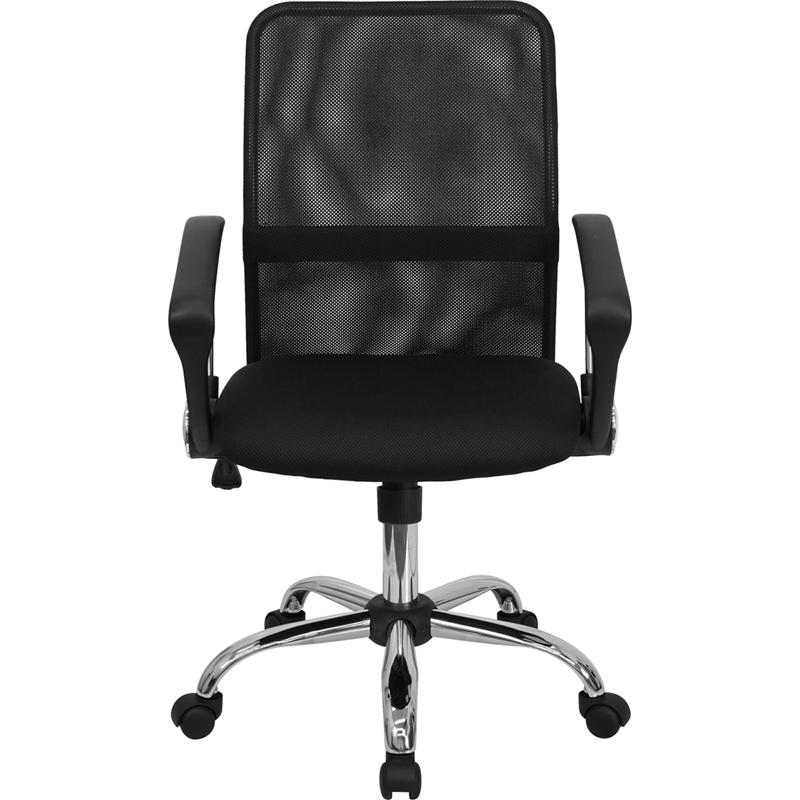 Mid-Back Black Mesh Swivel Task Office Chair With Lumbar Support Band And Arms By Flash Furniture | Office Chairs | Modishstore - 4