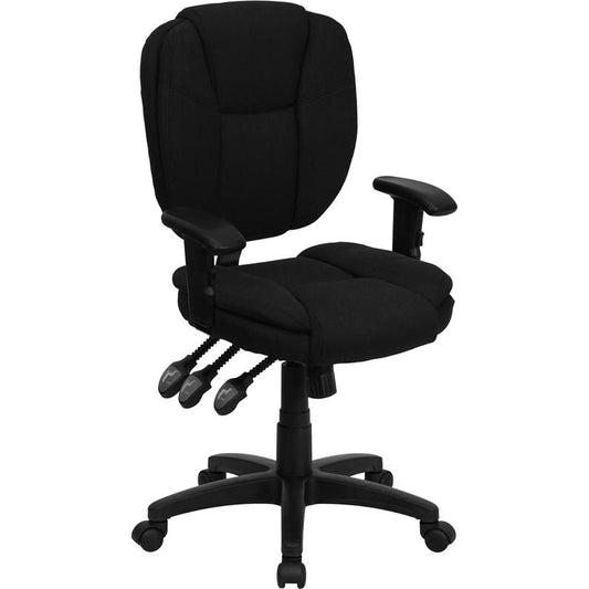 Mid-Back Black Fabric Multifunction Swivel Ergonomic Task Office Chair With Pillow Top Cushioning And Arms By Flash Furniture | Office Chairs | Modishstore - 1