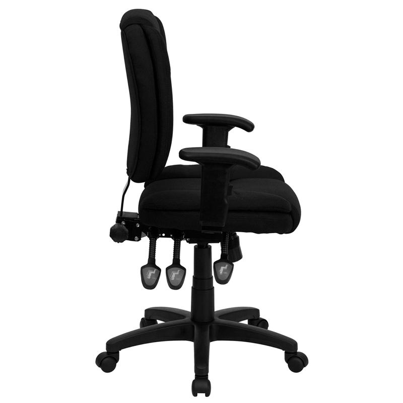 Mid-Back Black Fabric Multifunction Swivel Ergonomic Task Office Chair With Pillow Top Cushioning And Arms By Flash Furniture | Office Chairs | Modishstore - 2