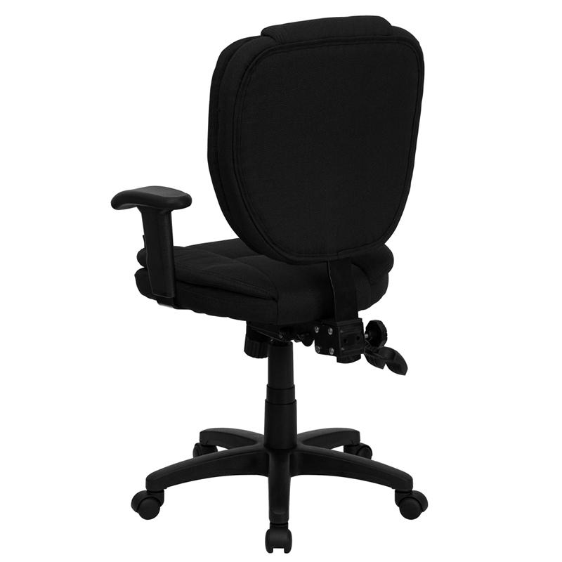 Mid-Back Black Fabric Multifunction Swivel Ergonomic Task Office Chair With Pillow Top Cushioning And Arms By Flash Furniture | Office Chairs | Modishstore - 3