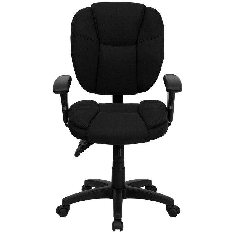 Mid-Back Black Fabric Multifunction Swivel Ergonomic Task Office Chair With Pillow Top Cushioning And Arms By Flash Furniture | Office Chairs | Modishstore - 4
