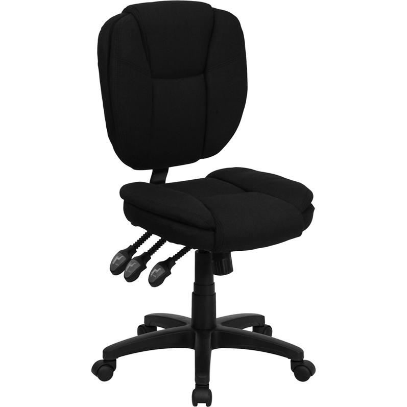 Mid-Back Black Fabric Multifunction Swivel Ergonomic Task Office Chair With Pillow Top Cushioning By Flash Furniture | Office Chairs | Modishstore - 1