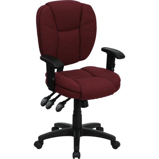 Mid-Back Burgundy Fabric Multifunction Swivel Ergonomic Task Office Chair With Pillow Top Cushioning And Arms By Flash Furniture | Office Chairs | Modishstore
