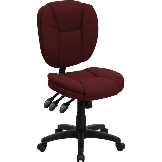 Mid-Back Burgundy Fabric Multifunction Swivel Ergonomic Task Office Chair With Pillow Top Cushioning By Flash Furniture | Office Chairs | Modishstore