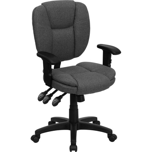 Mid-Back Gray Fabric Multifunction Swivel Ergonomic Task Office Chair With Pillow Top Cushioning And Arms By Flash Furniture | Office Chairs | Modishstore