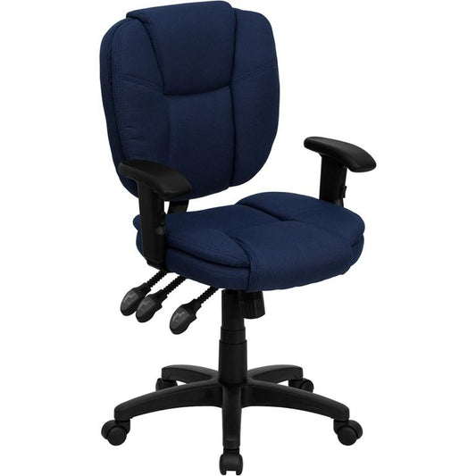 Mid-Back Navy Blue Fabric Multifunction Swivel Ergonomic Task Office Chair With Pillow Top Cushioning And Arms By Flash Furniture | Office Chairs | Modishstore