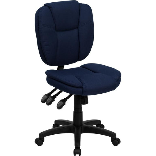 Mid-Back Navy Blue Fabric Multifunction Swivel Ergonomic Task Office Chair With Pillow Top Cushioning By Flash Furniture | Office Chairs | Modishstore - 1