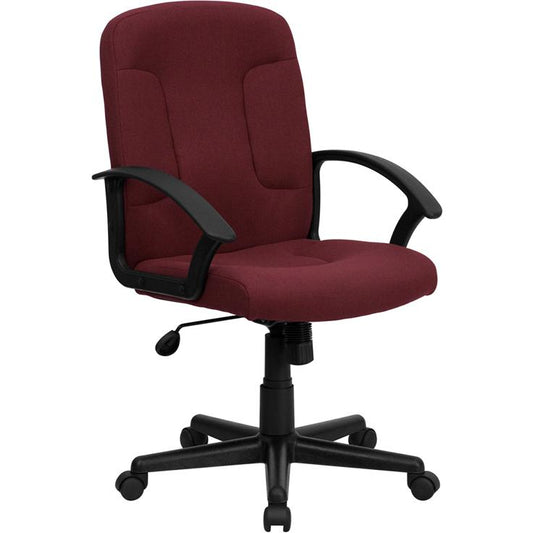 Mid-Back Burgundy Fabric Executive Swivel Office Chair With Nylon Arms By Flash Furniture | Office Chairs | Modishstore