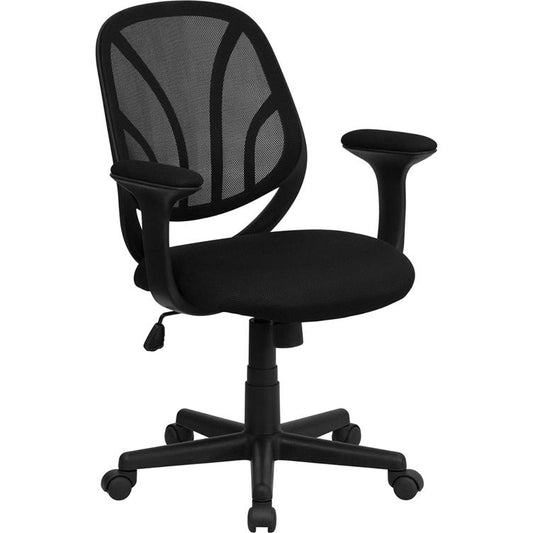 Y-Go Office Chair™ Mid-Back Black Mesh Swivel Task Office Chair With Arms By Flash Furniture | Office Chairs | Modishstore