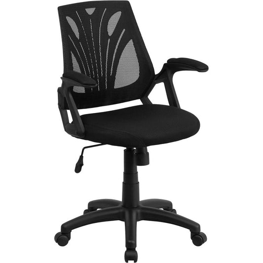 Mid-Back Designer Black Mesh Swivel Task Office Chair With Open Arms By Flash Furniture | Office Chairs | Modishstore