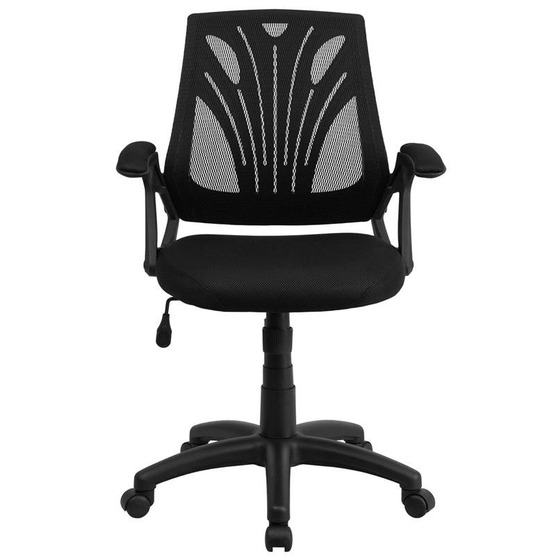 Mid-Back Designer Black Mesh Swivel Task Office Chair With Open Arms By Flash Furniture | Office Chairs | Modishstore - 4