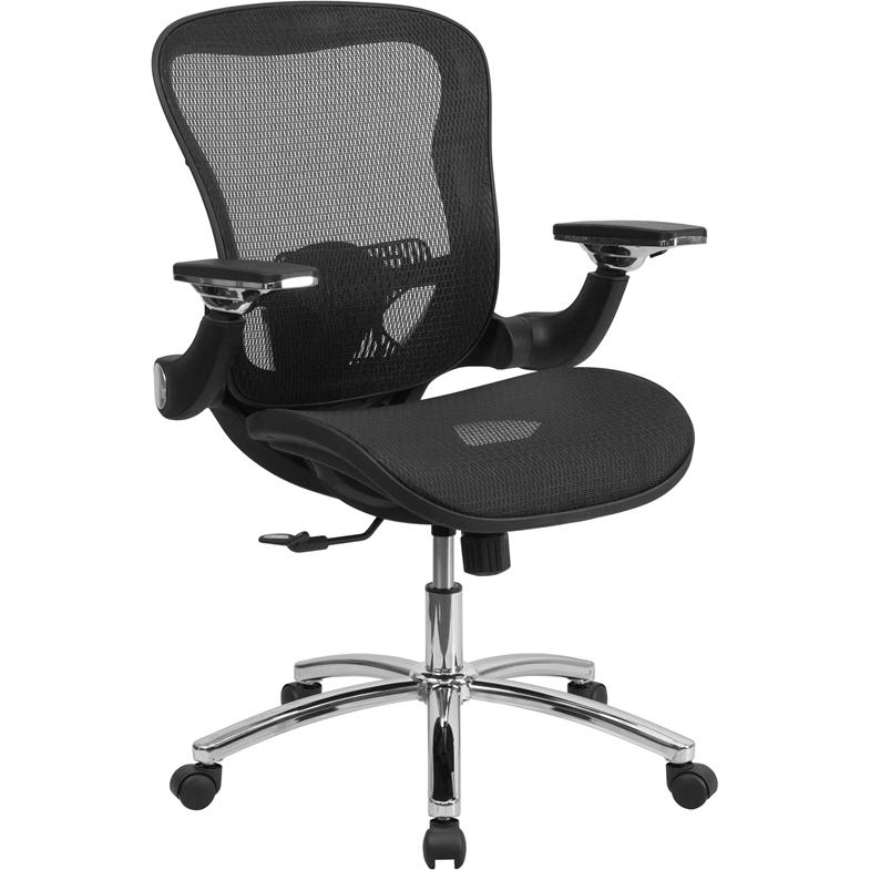 Mid-Back Transparent Black Mesh Executive Swivel Ergonomic Office Chair With Synchro-Tilt & Height Adjustable Flip-Up Arms By Flash Furniture | Office Chairs | Modishstore - 1