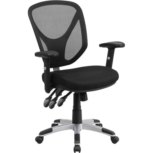 Mid-Back Black Mesh Multifunction Swivel Ergonomic Task Office Chair With Adjustable Arms By Flash Furniture | Office Chairs | Modishstore
