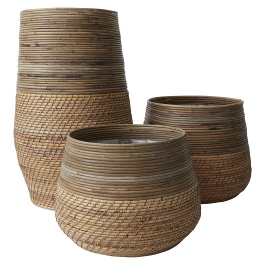 cane planter pots Guild Woven Cane Planter Collection By Accent Decor-3 Shapes - 3 Sizes - Black - Fibers - 60187 - 60185