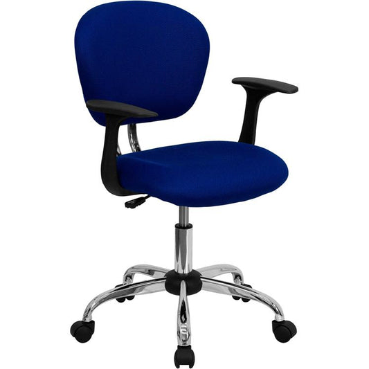 Mid-Back Blue Mesh Padded Swivel Task Office Chair With Chrome Base And Arms By Flash Furniture | Office Chairs | Modishstore