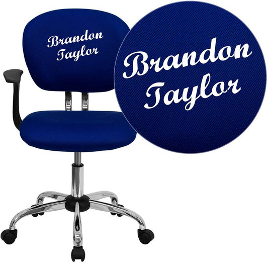 Personalized Mid-Back Blue Mesh Swivel Task Office Chair With Chrome Base And Arms By Flash Furniture | Office Chairs | Modishstore