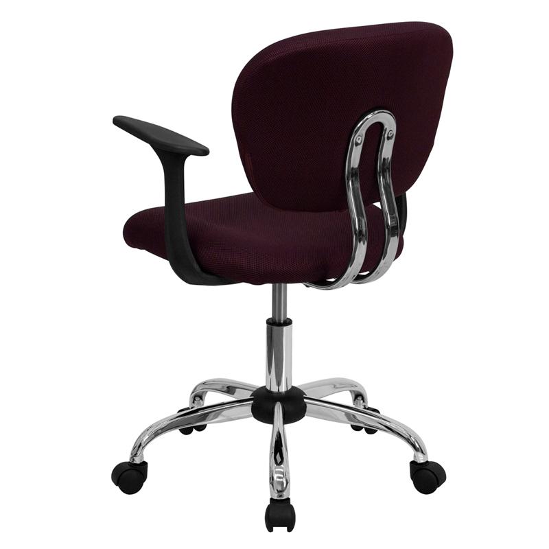 Mid-Back Burgundy Mesh Padded Swivel Task Office Chair With Chrome Base And Arms By Flash Furniture | Office Chairs | Modishstore - 3