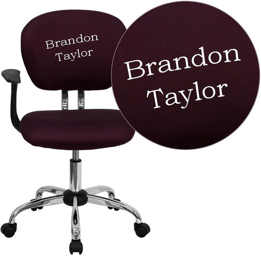 Personalized Mid-Back Burgundy Mesh Swivel Task Office Chair With Chrome Base And Arms By Flash Furniture | Office Chairs | Modishstore