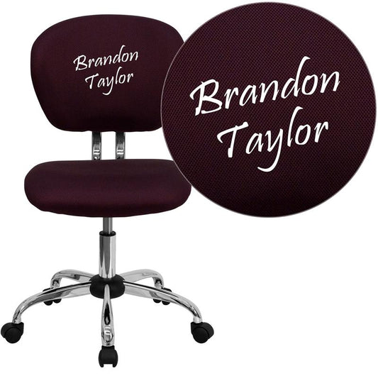 Personalized Mid-Back Burgundy Mesh Swivel Task Office Chair With Chrome Base By Flash Furniture | Office Chairs | Modishstore