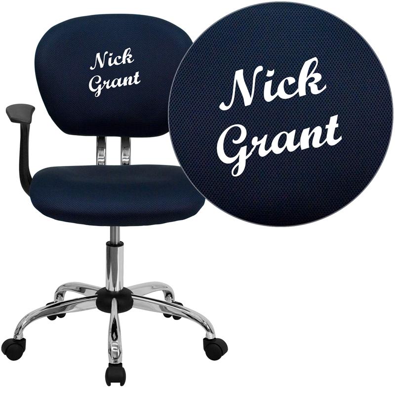 Personalized Mid-Back Navy Mesh Swivel Task Office Chair With Chrome Base And Arms By Flash Furniture | Office Chairs | Modishstore