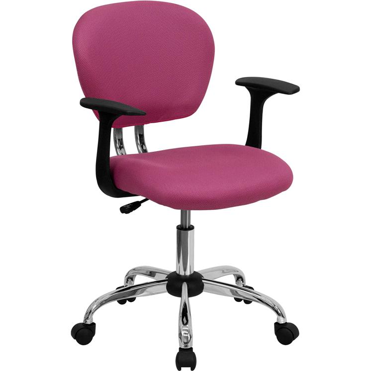 Mid-Back Pink Mesh Padded Swivel Task Office Chair With Chrome Base And Arms By Flash Furniture | Office Chairs | Modishstore - 1