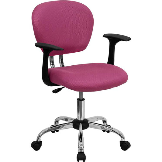Mid-Back Pink Mesh Padded Swivel Task Office Chair With Chrome Base And Arms By Flash Furniture | Office Chairs | Modishstore - 1