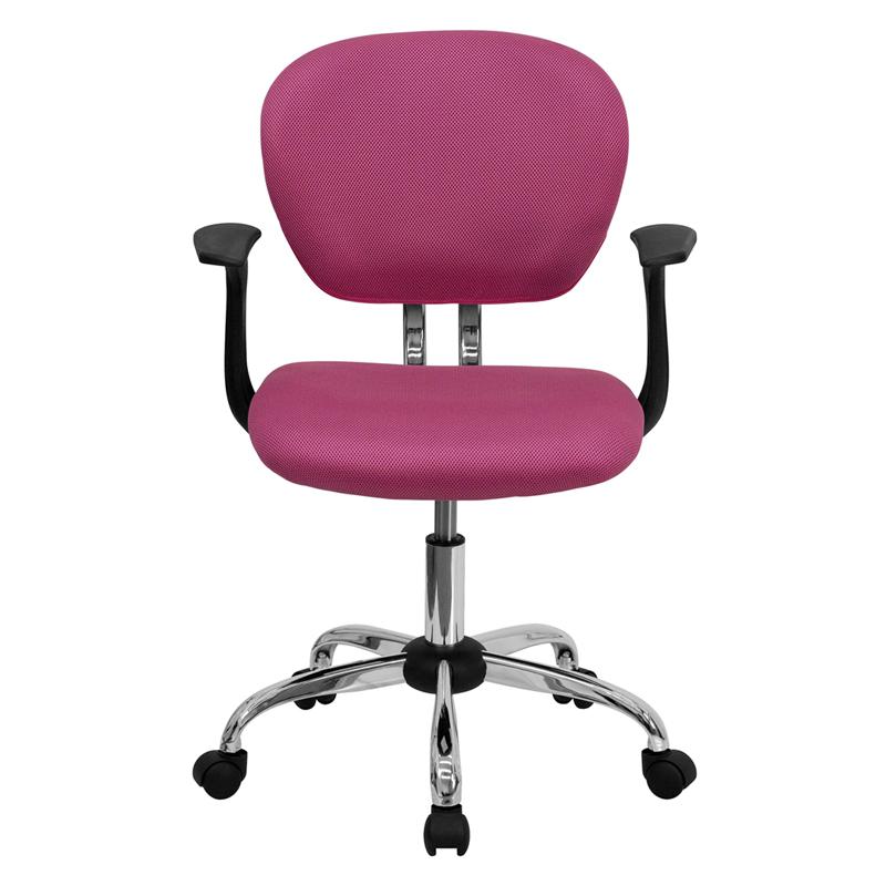 Mid-Back Pink Mesh Padded Swivel Task Office Chair With Chrome Base And Arms By Flash Furniture | Office Chairs | Modishstore - 4