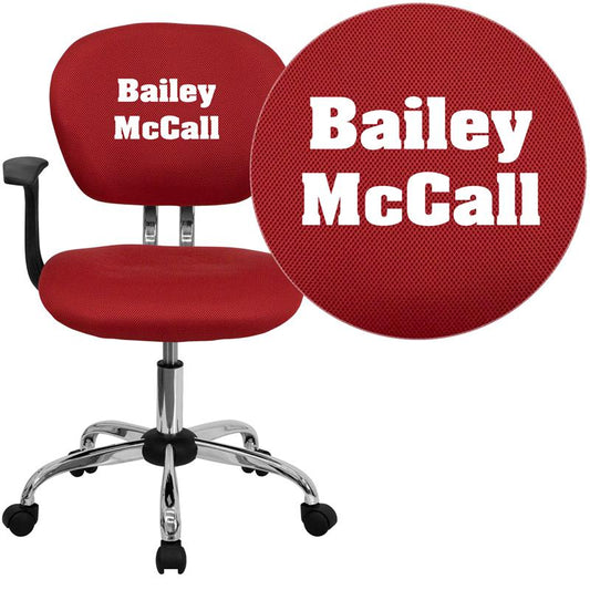 Personalized Mid-Back Red Mesh Swivel Task Office Chair With Chrome Base And Arms By Flash Furniture | Office Chairs | Modishstore