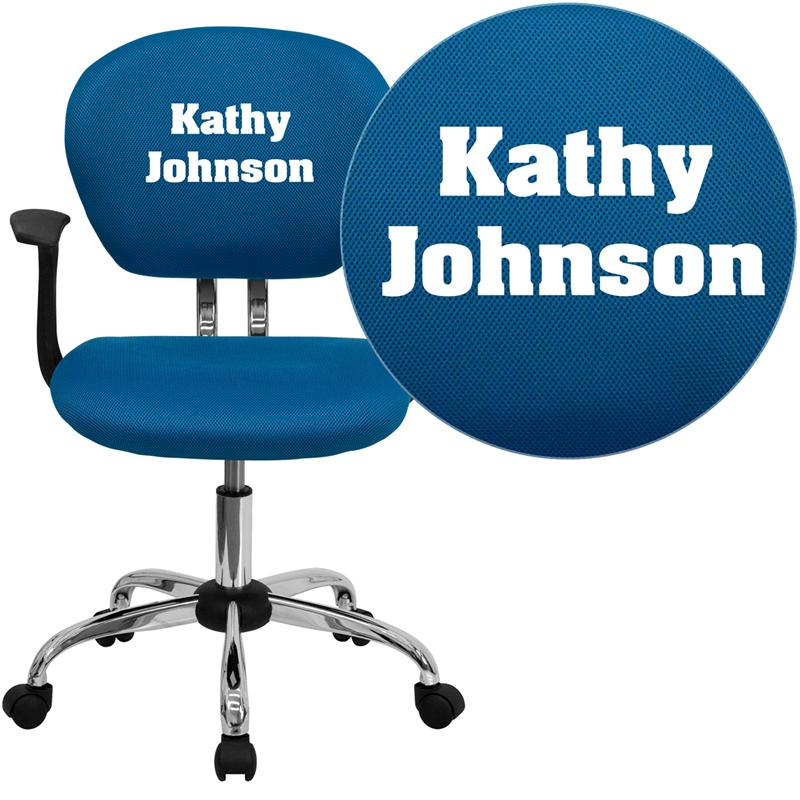 Personalized Mid-Back Turquoise Mesh Swivel Task Office Chair With Chrome Base And Arms By Flash Furniture | Office Chairs | Modishstore - 1