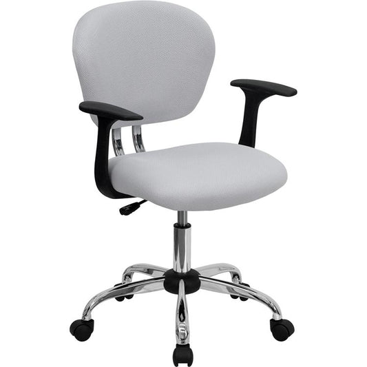 Mid-Back White Mesh Padded Swivel Task Office Chair With Chrome Base And Arms By Flash Furniture | Office Chairs | Modishstore