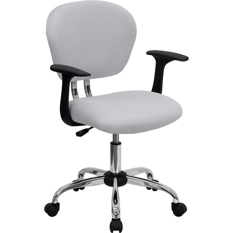 Mid-Back White Mesh Padded Swivel Task Office Chair With Chrome Base And Arms By Flash Furniture | Office Chairs | Modishstore - 1