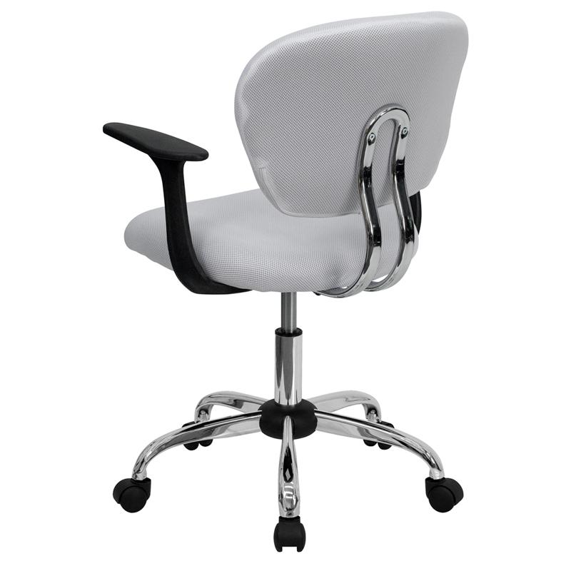 Mid-Back White Mesh Padded Swivel Task Office Chair With Chrome Base And Arms By Flash Furniture | Office Chairs | Modishstore - 3