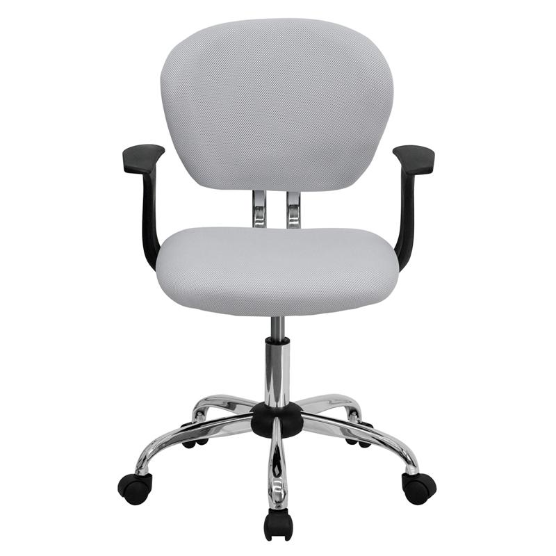 Mid-Back White Mesh Padded Swivel Task Office Chair With Chrome Base And Arms By Flash Furniture | Office Chairs | Modishstore - 4