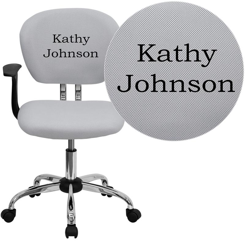 Personalized Mid-Back White Mesh Swivel Task Office Chair With Chrome Base And Arms By Flash Furniture | Office Chairs | Modishstore