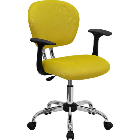 Mid-Back Yellow Mesh Padded Swivel Task Office Chair With Chrome Base And Arms By Flash Furniture | Office Chairs | Modishstore