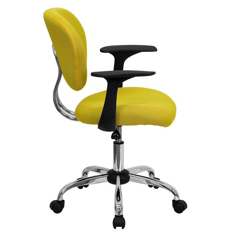 Mid-Back Yellow Mesh Padded Swivel Task Office Chair With Chrome Base And Arms By Flash Furniture | Office Chairs | Modishstore - 2