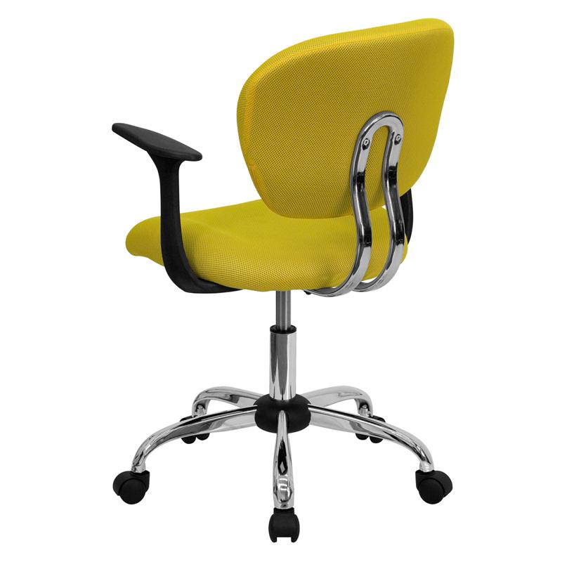 Mid-Back Yellow Mesh Padded Swivel Task Office Chair With Chrome Base And Arms By Flash Furniture | Office Chairs | Modishstore - 3