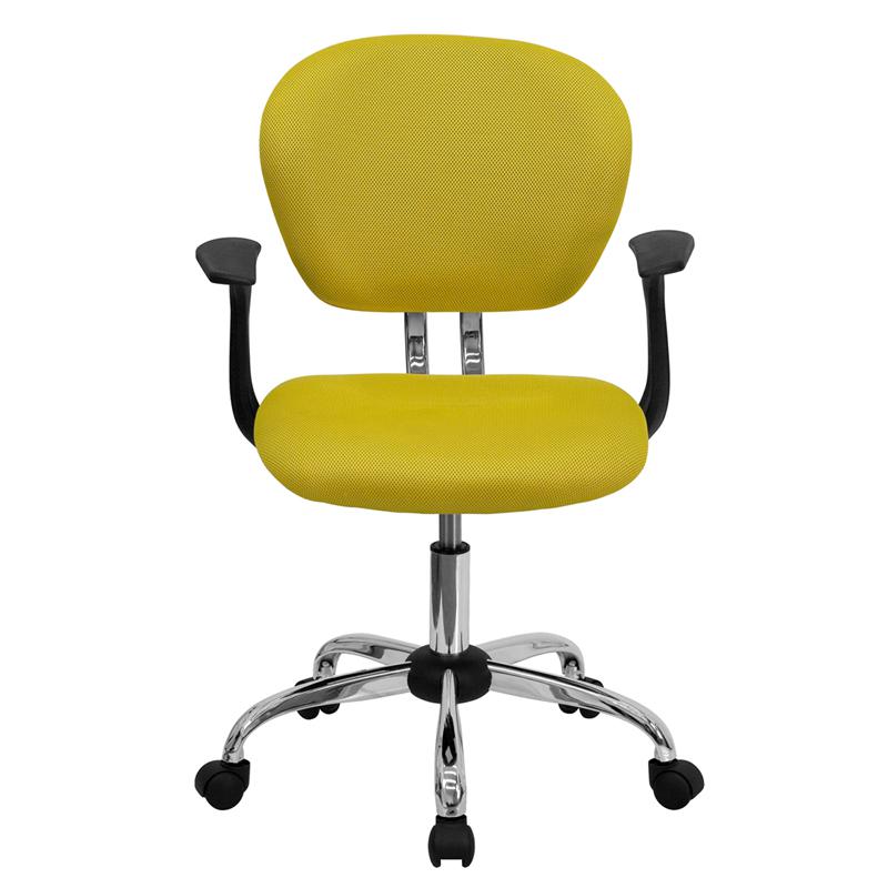 Mid-Back Yellow Mesh Padded Swivel Task Office Chair With Chrome Base And Arms By Flash Furniture | Office Chairs | Modishstore - 4
