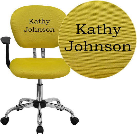 Personalized Mid-Back Yellow Mesh Swivel Task Office Chair With Chrome Base And Arms By Flash Furniture | Office Chairs | Modishstore