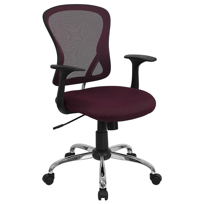 Mid-Back Burgundy Mesh Swivel Task Office Chair With Chrome Base And Arms By Flash Furniture | Office Chairs | Modishstore - 1